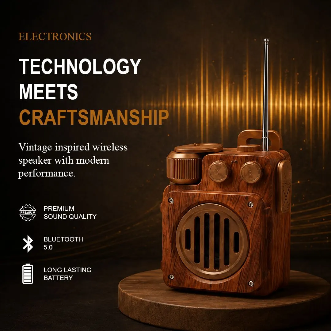 Vintage-style wooden wireless speaker